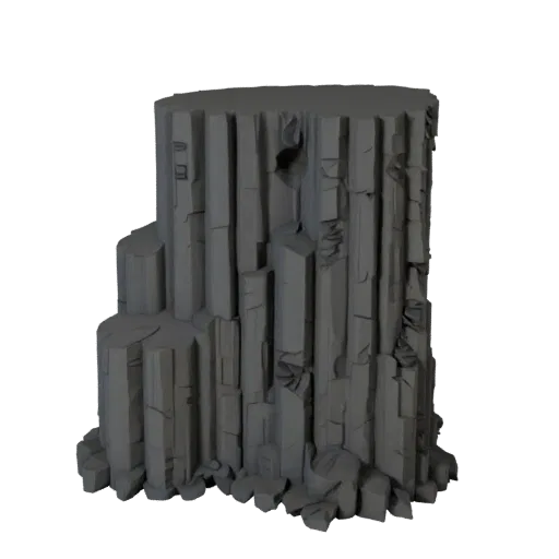 Basalt Column Cluster Unity 3D model, isometric viewport view, showing stratified stone, rock faces.