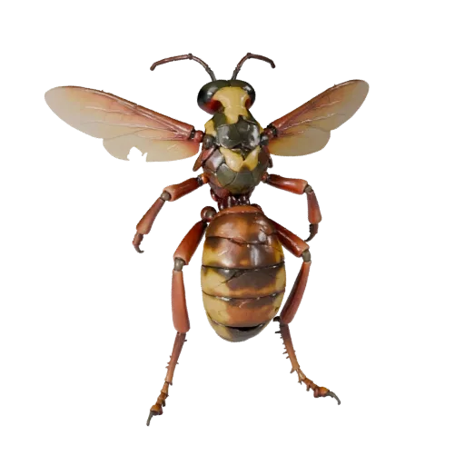 Modèle 3D de guêpe réaliste, rendu de faune de profil, asset animal stylisé avec parties du corps segmentées, clarté des arti
