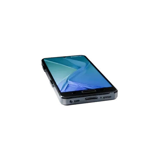 Flagship Gaming Phone Stylized 3D model, stylized isometric render, showing glass screens, thin device proportions.