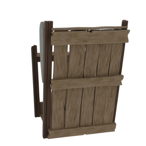 3D model of a rustic wooden gate section with vertical planks and horizontal wooden beams, showing detailed wood grain and we
