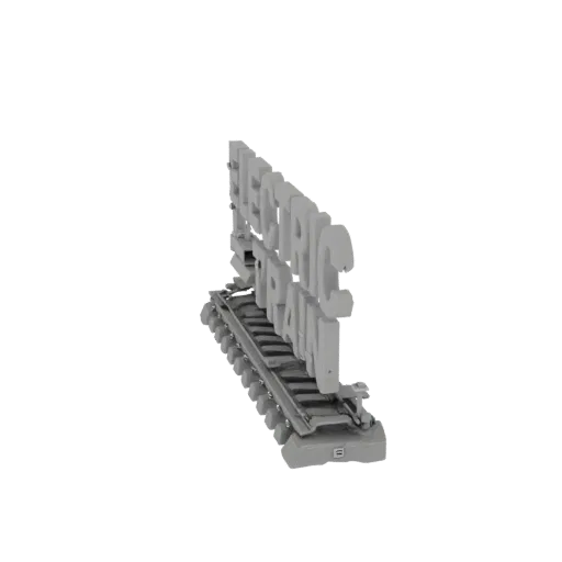 3D model of "Electric Train" text on railway track fragment, side view