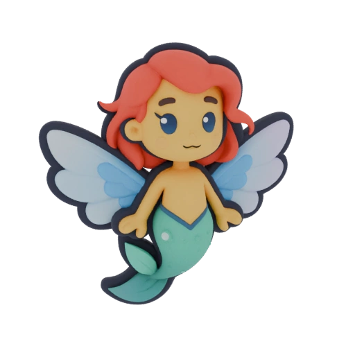 Cartoon Mermaid with Wings 3D Model