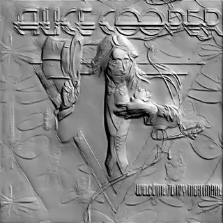 3D model of Alice Cooper Art Nouveau bas-relief, featuring the musician, insects, and "Welcome to My Nightmare" text
