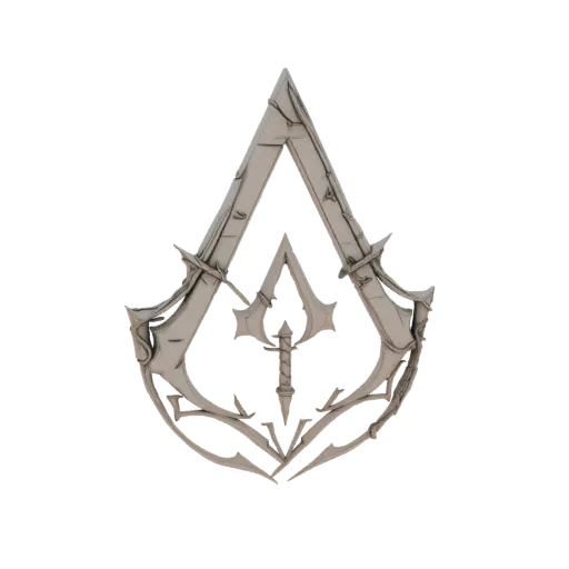 3D model of the Assassin's Creed Unity emblem, featuring a stylized hidden blade and eagle motif.