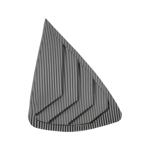 A 3D model of a conical party hat with a distinct vertical stripe pattern in gray.