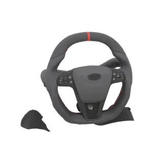 Modello 3D volante Lada Vesta con impugnatura testurizzata grigio scuro e striscia rossa in alto.