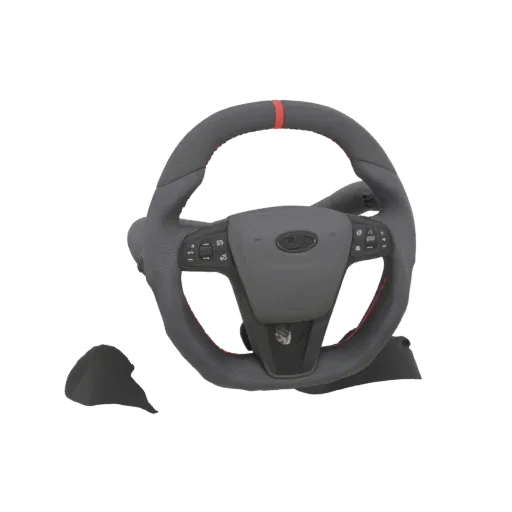 3D model of a Lada Vesta steering wheel with a dark gray textured grip and a red accent stripe at the top.
