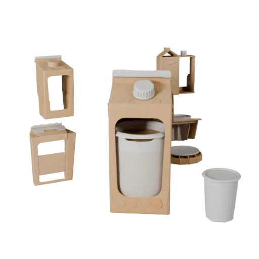 Snack Milk Carton Printable 3D model, isometric STL render, showing cardboard, package massing.