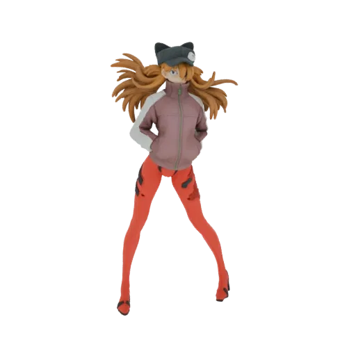 Modello 3D di Asuka Langley Soryu da Neon Genesis Evangelion, con giacca rosa, tuta plugsuit rossa e cappello con orecchie di