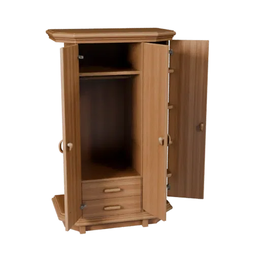 Wall Mounted Wardrobe High Poly 3D model, bedroom, close-up studio render, painted wood detail.