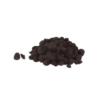 Ein 3D-Modell eines Haufens dunkler, glänzender Beeren mit einigen verstreuten daneben, vor einem schwarzen Hintergrund.