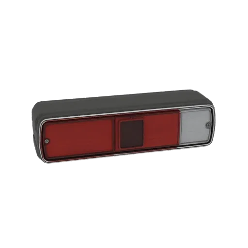 3D model of a vintage rectangular car taillight assembly with red and clear lenses and chrome trim