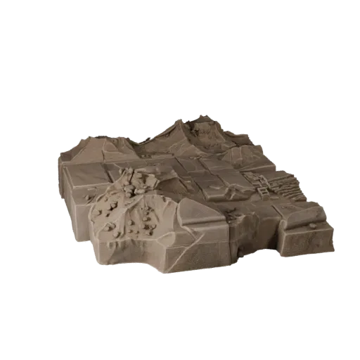 Badlands Ridge Tile Unity 3D model, isometric viewport view, showing layered soil, dune ridges.