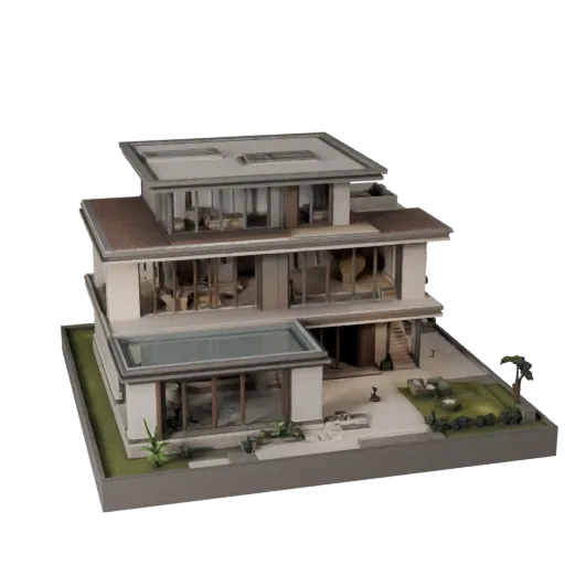Luxury Villa Blender-ready 3D model, Blender studio render view, showing residential building materials and architectural det