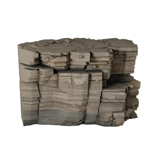 Modular Cliff Wall Unity 3D model, isometric viewport view, showing stratified stone, rock faces.