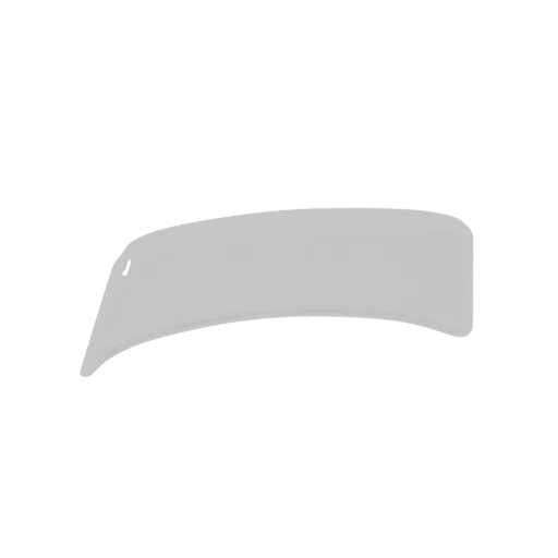 3D model render of a light gray, curved windshield visor with a subtle mounting hole on the left side, set against a white ba