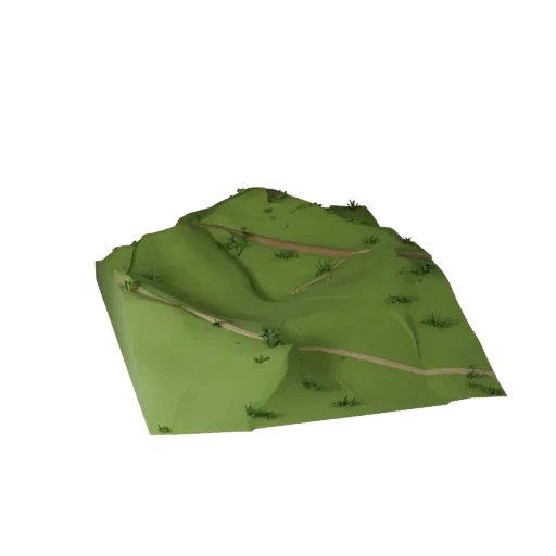 Alpine Meadow Slope Stylized 3D model, stylized isometric environment render, showing layered soil, terrain detail.