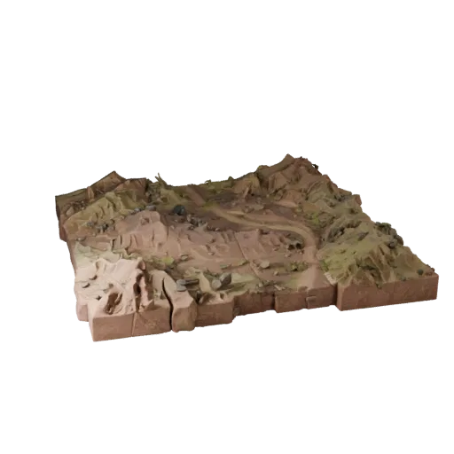 Badlands Ridge Tile Stylized 3D model, stylized isometric environment render, showing layered soil, dune ridges.