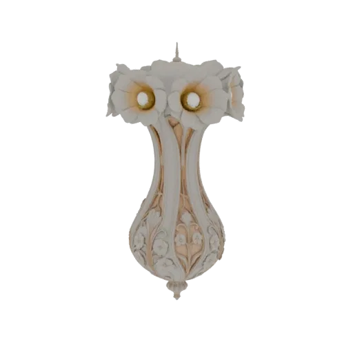 Modelo 3D de arandela de parede Art Nouveau com intrincadas esculturas florais em off-white e dourado.