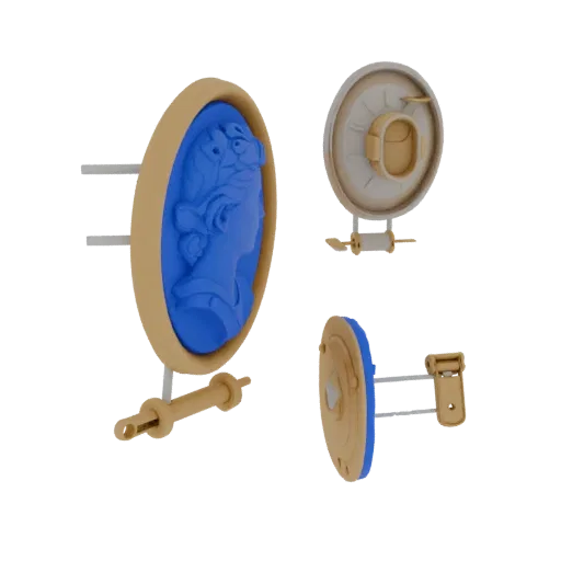 Vintage Cameo Brooch print ready 3D model, front view studio render, showing brooch form, surface, and scale cues.
