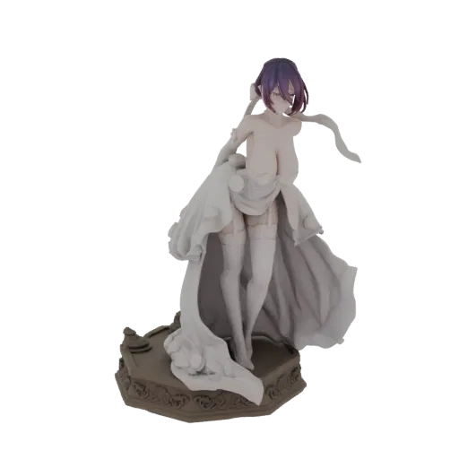 3D model of an elegant bride in a white dress, posing dramatically with her gown flowing.