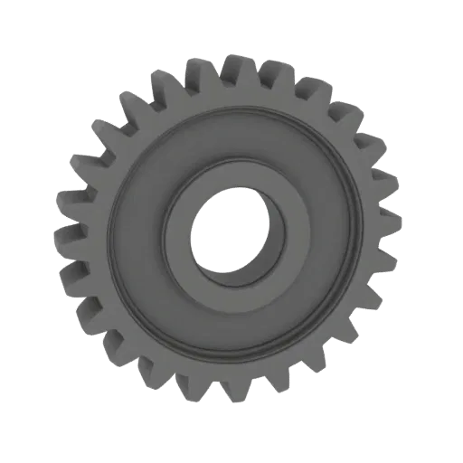 3D model of a grey metal gear with 38 teeth and 30mm inner diameter