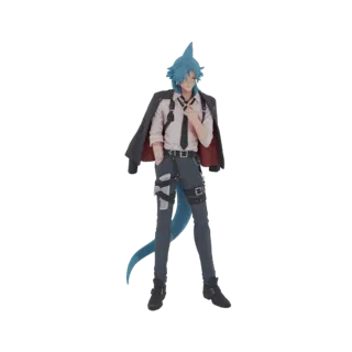 3D-Modell eines Anime-Hai-Mannes im Anzug, trägt ein weißes Hemd und eine Krawatte, mit einer Jacke über der Schulter und ein