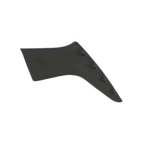 3D model of an abstract geometric wing with sharp angles and flowing curves, rendered in a dark, matte finish.