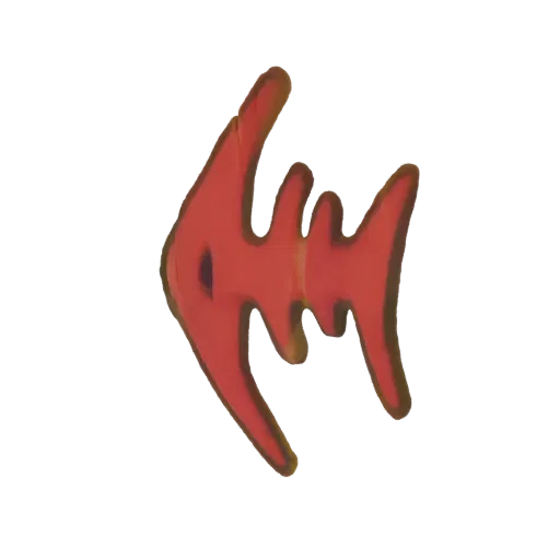 3D model of an abstract symbol with flowing, irregular lines in a vibrant red color, set against a white background.