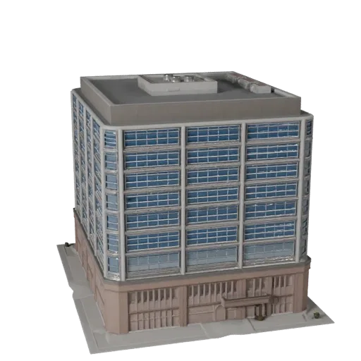 Government Office Building Unity-ready 3D model, Unity engine viewport, showing commercial office building materials and arch