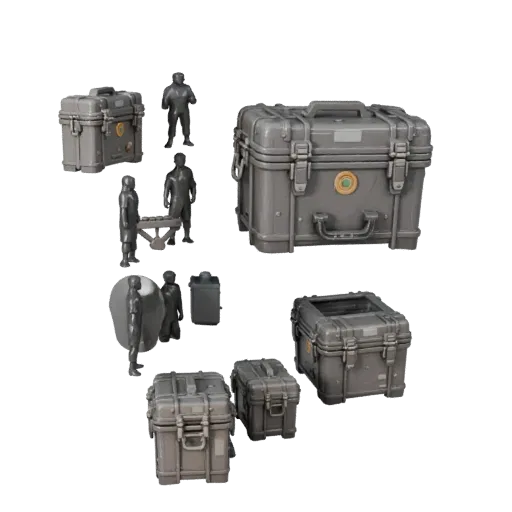 Sealed Ammo Case Stylized 3D model, stylized isometric render, showing plastic, usable openings.