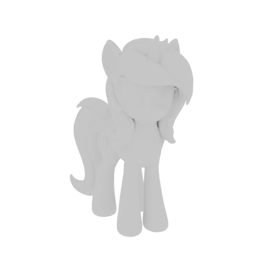 A 3D render of a stylized, untextured white pony standing on a white background.