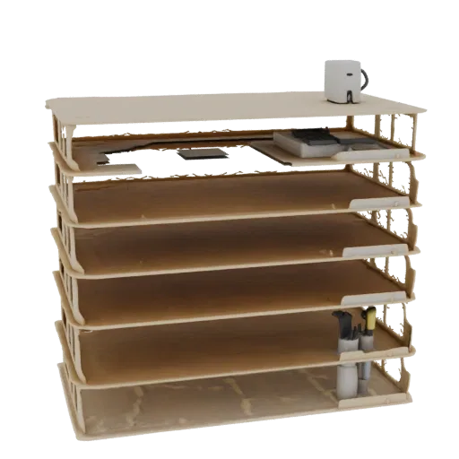 3D model desktop organizer with paper trays, pen holder, and MagSafe charger