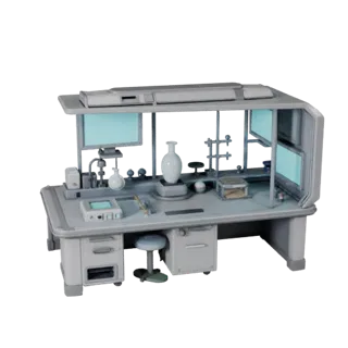 Modèle 3D Capsule de Confinement Prototype, vue trois-quarts avant, viewport Unity, montrant métal propre, appareils de labor