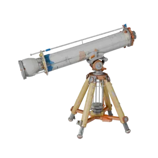 Klassenraum-Sternenverfolger Stilisierter 3D-Modell, stilisierter isometrischer Render, zeigt Metallrohre, optische Ausrichtu