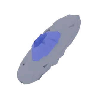 3D model render of a futuristic hovercraft with a gray body and a prominent blue cockpit, viewed from a slight angle.