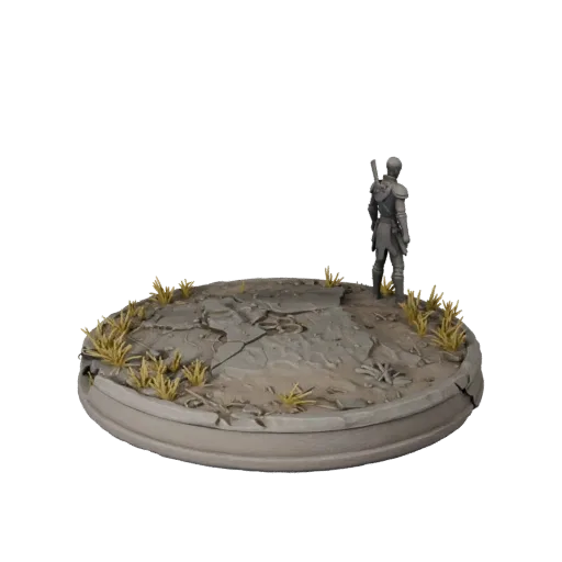 Ruined Oval Base collectible 3D model preview showing rim shape, studio close-up view, height and ground texture
