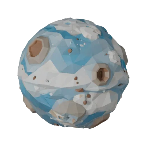 Gas Giant Dwarf Planet Low Poly 3D model, game viewport three-quarter view, showing rock, spherical body scale.