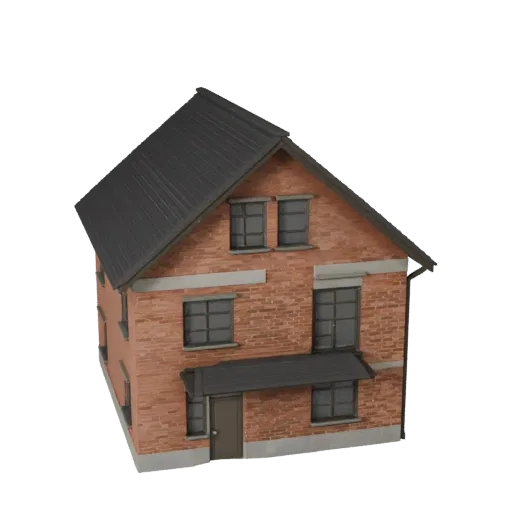 Mountain Cabin low poly 3D model, game-ready exterior view, showing residential building materials and architectural detail