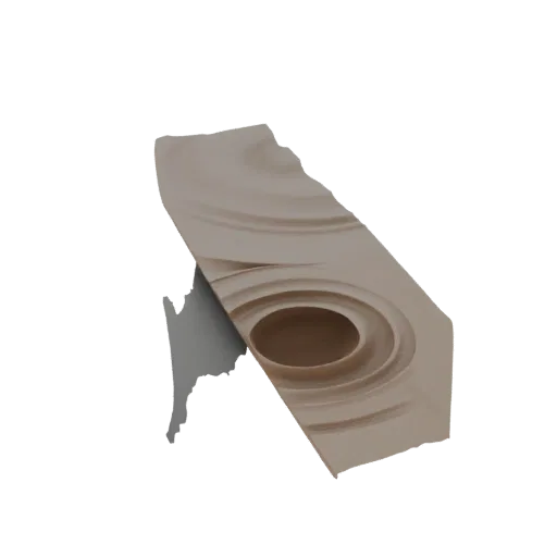 3D model of a decorative panel with a beige abstract swirling pattern, viewed from an angle.