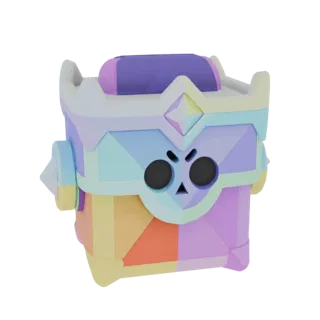 3D model of a colorful, gem-faceted Ultra Trophy Box with a stern face, suitable for games and 3D printing.