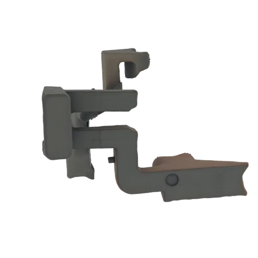 Modelo 3D de un conjunto de soportes metálicos industriales grises con piezas entrelazadas y acabado mate.