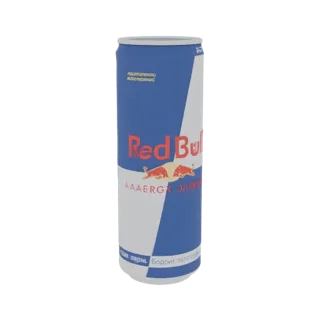3D model of a Red Bull energy drink can with its iconic blue and silver design and logo.