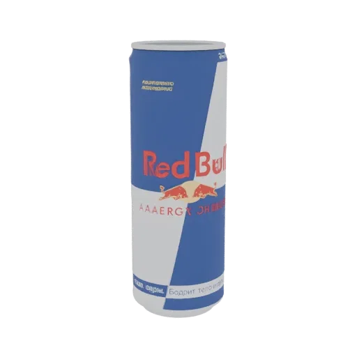 3D model of a Red Bull energy drink can with its iconic blue and silver design and logo.