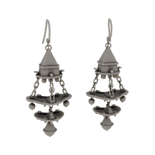 Chandelier Earring scene ready 3D model, turntable hero render, showing earring silhouette and surface contrast.