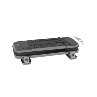3D model of a trash can pedal with protruding mounts, side view