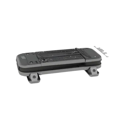 3D model of a trash can pedal with protruding mounts, side view