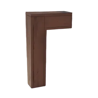A 3D render of a rustic L-shaped wood beam accent with visible wood grain texture.