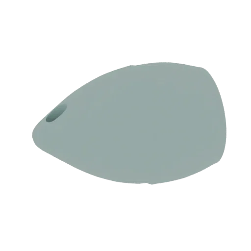 Rendu 3D d'un pendentif lisse bleu-vert clair en forme de goutte d'eau avec un trou en haut.