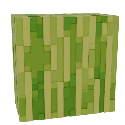 3D render of an abstract sculpture made of interlocking green geometric blocks, showcasing a modern, layered design.